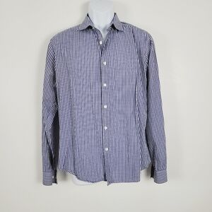 Theory Blue‎ and White Picnic Plaid Casual Button Up Shirt